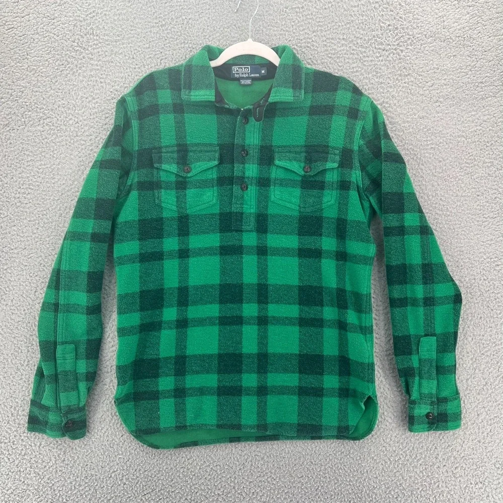 Vintage POLO RALPH LAUREN Pullover Flannel Shirt Mens Medium‎ 90s Plaid Y2K READ
